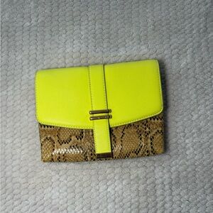 Stylish Yellow and Brown Snake Print Clutch